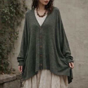 ESKANDAR Oversized Linen Knit Button Front Cardigan Sweater